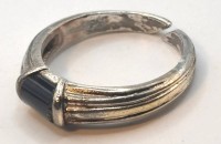 Auktion 367<br>schmaler vintage Silberring-835-, schwarzer Stein, offene Schiene, 5,6 gr