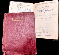 Auktion 367<br>Kriegs-Notizbuch Folge Einlage 1915, tw. eng beschrieben, und  H&uuml;lle f&uuml;r Feldpost, auch hier einige Seiten beschriftet