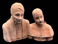 Auktion 367<br>Junges Paar, Terrakotta-B&uuml;ste, H-14 cm, B-19 cm