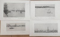 Auktion 367 / Los 5073 <br>Willi GEIGER (1878-1971) 4x kl. Radierungen, Hamburg-Motive, wohl von fremder Hand bezeichnet. BG ca. 12x23 cm bis 16x24 cm