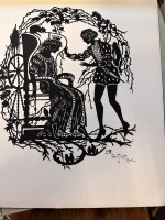 Auktion 367<br>Lotte G&uuml;tzlaff Scherenschnitt,Berlin, um 1920, signiert, handgeschnitten, auf Papier , M&auml;rchenszene, BG 30x24 cm