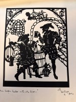 Auktion 367<br>Lotte G&uuml;tzlaff Scherenschnitt,Berlin, um 1920, signiert, handgeschnitten, auf Papier ,  im tiefen Keller sitze ich hier...", BG 30x24 cm