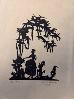 Auktion 367<br>unles. signiert Helene Bi..., 1922 "Die Werbung" betitelter Scherenschnitt, BG 23,5x17 cm