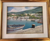 Auktion 368 / Los 4008 <br>Silvio Valli s&uuml;dlicher Hafen" wohl Palermo? Mischtechnik, ger/Glas, RG 46x58 cm