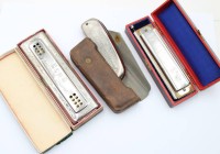 Auktion 368<br>3x div. Mundharmonikas, Hohner, Chromonika II, Echo und Contessa, Gebrauchsspuren