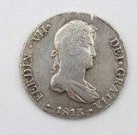 Auktion 368<br>8 Reales Silberm&uuml;nze, Ferdinand VII., 1813, 263,4gr., D-4cm