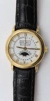 Auktion 368 / Los 2028 <br>Blancpain Villeret Moonphase Armbanduhr, Geh&auml;use 18 kt (-750-) Gold, Triple Calender, Automatik Werk l&auml;uft, alle Dr&uuml;cker funktionieren, Ref. 6395, Lederband nicht original