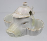 Auktion 368<br>fig&uuml;rliche Menage um 1900, berieben, Alters-u. Gebrauchsspuren, div. kl. Chips, H-7,5cm L-11cm