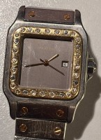 Auktion 368<br>Cartier Santos automatik DAU mit Brillanten (ca. 0,7 ct), Referenz 1172  981, ca. 1995, Stahl/Gold-750-, Werk l&auml;uft, leichte Tragespuren, D-24 mm
