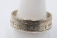Auktion 368 / Los 7023 <br>M&uuml;nzring, wohl  5 Reichsmark, Adler 1937, 900er Silber, 11,4gr., RG 66