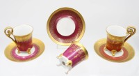 Auktion 368<br>3x Mokkatassen mit U.T., je mit Goldzier, gemarkt, ca. H-8,5cm