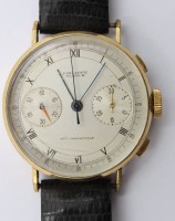 Auktion 368<br>Philippe Watch Anti Magnetique Chronograph mit vergoldeten Geh&auml;use und Lederband. , Werk steht,