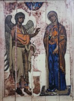 Auktion 368<br>Heinrich Porzellan Ikone "Verk&uuml;ndigung von Ustyug", limit., Nr. 881/3000, gerahmt, RG 29 x 23cm