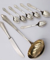 Auktion 368<br>Konvolut F&auml;chermuster, WMF, 90er Auflage, Messer, Suppenkelle und 6x Kaffeel&ouml;ffel