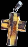 Auktion 368<br>Brustkreuz, Silber-925- mit Bernsteinen?, ca. 5x3 cm, 9,8 gr