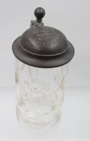 Auktion 368 / Los 10021 <br>Bierhumpen, Glas, Zinndeckel, L&ouml;wenbr&auml;u M&uuml;nchen, ca. H-20cm