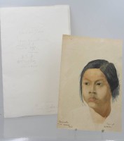 Auktion 368 / Los 4020 <br>Portrait einer Asiatin, mehrfach beschriftet, u.a. W.Findley USA Chicago, ungerahmt, BG 27,8 x 18,7cm