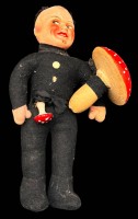 Auktion 368<br>antike  Stoffpuppe, Schornsteinfeger mit Pilzen, Massekopf, ungepflegter Kellerfund, wohl um 1910-20, H-26 cm