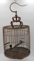 Auktion 368<br>alter Bambus-Vogelk&auml;fig,mit Metall,  China, wohl  um 1920/30 H-54cm ca. D-29cm.