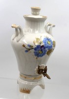 Auktion 374<br>Samowar aus Keramik mit floralem Muster, Russland, Kabel fehlt, Funktion nicht gepr&uuml;ft, ca. H-32cm