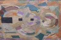 Auktion 368 / Los 4022 <br>abstraktes Gem&auml;lde, monogrammiert, verso undeutl signiert wohl "Elderen", gerahmt, RG 74 x 56cm