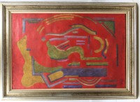 Auktion 368 / Los 4023 <br>abstraktes Gem&auml;lde, monogrammiert, verso undeutl signiert , wohl ebenfalls "Elderen", gerahmt, RG 50 x 69cm