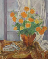 Auktion 368<br>Fischer, Blumen in Vase, &Ouml;l/Leinwand, gerahmt, RG 74 x 63cm