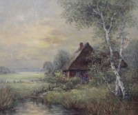 Auktion 372<br>Riemer o.&auml;., Bauernkate, &Ouml;l/Leinwand, gu gerahmt, RG 66 x 76,5cm