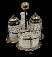 Auktion 368<br>Menage, plated, England, H-13 cm, 4x Glasgef&auml;sse