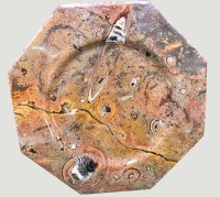 Auktion 368<br>polierter schwerer Steinteller mit Ammoniten etc?, D-30,5 cm