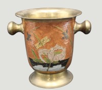 Auktion 368<br>Sektk&uuml;hler aus Messing mit Emaillemalerei, H-21 cm, B-25 cm