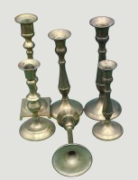 Auktion 368<br>6x div. Messing Kerzenhalter, 15-21 cm