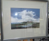 Auktion 368 / Los 4037 <br>unleserl. signiertes Aquarell 1998 "Hallig vor Wolkenhimmel", ger/Glas, RG 48x57 cm