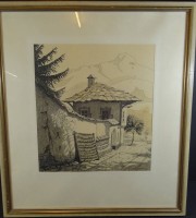 Auktion 368 / Los 5022 <br>Lukas Schapoweloff, 1957, grosse orig. Federzeichnung, ger/Glas, RG 58x52 cm