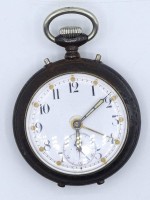 Auktion 368<br>mech. Herren Taschenuhr "Junghans", Werk l&auml;uft, D-5,8cm, Klingelfunktion, Metall geschw&auml;rzt, Krone lose, Uhrzeit nicht einstellbar, Alters- und Gebrauchsspuren