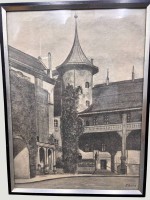 Auktion 368<br>F. Siefert, Handzeichnung, histor. Schlossansicht?, ger/Glas, RG 37x28 cm
