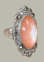 Auktion 368<br>Silberring-925- mit altrosa Cabouchon, Made in USA, RG 54, 5,8 gr