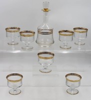 Auktion 368 / Los 10036 <br>Karaffe mit 7 Congnac-Schwenkern, wohl Murano Medici , ca. H-28,5cm und Gl&auml;ser H-10,2cm