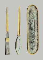 Auktion 368<br>2 Brief&ouml;ffner, 1 Schale, Bronze, L-22 cm