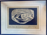Auktion 369<br>Heide Refinger "Ein Auge f&uuml;r Enno" betitelter Linol/Holzschnitt, ger/Glas, RG 30x40 cm