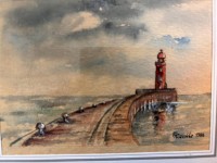 Auktion 369<br>F. Kluschke, 1988, "Leuchturm" kl. Aquarell, ger/Glas, RG 20x28 cm