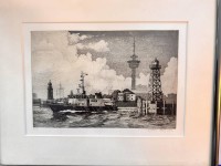 Auktion 369<br>Michael Wollf, 2002 , (1946) "Bremerhaven-Hafeneinfahrt" orig. Radierung, E.A.,ger/Glas, RG 2431 cm