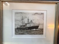 Auktion 369 / Los 5005 <br>Michael Wollf, 2002 (1946)  "Lotsenboot orig. Radierung, Nr. 1/100, ger/Glas, RG 30x36 cm