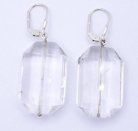 Auktion 369<br>Paar grosse Ohrh&auml;nger, klare Steine (Bergkristall?) mit Sterling Silber Monturen,L- 4,7cm,zus.17,8gr., Tragespuren,