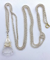 Auktion 369<br>Lange Silber Halskette mit Anh&auml;nger, arabisch beschriftet, Kettenverschluss nicht orig. L- 115cm, 51 g.