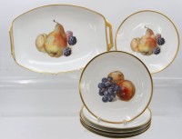 Auktion 369<br>Obstset, Schale und 6 Teller, Thomas Bavaria, Fr&uuml;chtedekore, Schale ca. H-6,5cm B-32cm, Teller D-19cm
