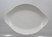 Auktion 369<br>gr. ovale Platte "Meissen" Reliefdekor, weiss, 37x27 cm, Schwerter 4x durchschliffen