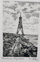 Auktion 369<br>R. Adler "Cuxhaven-Kugelbake" orig. Radierung, ger/Glas, RG 25x19 cm