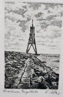 Auktion 369 / Los 5009 <br>R. Adler "Cuxhaven-Kugelbake" orig. Radierung, ger/Glas, RG 25x19 cm