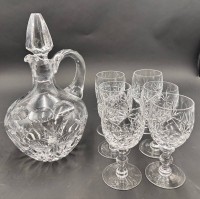 Auktion 369<br>schwere Kristallkaraffe "Nachtmann" mit 6 Weingl&auml;sern, beschliffen, H.26 und 14 cm